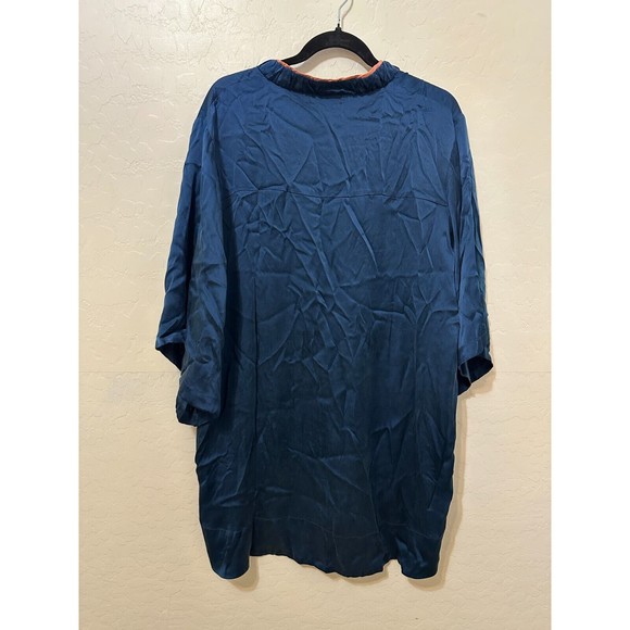 Flannel Womans Silk Tunic Size L 3/4 Sleeve Blue Lagenlook‎ Asian Boho Hippie - Picture 8 of 16